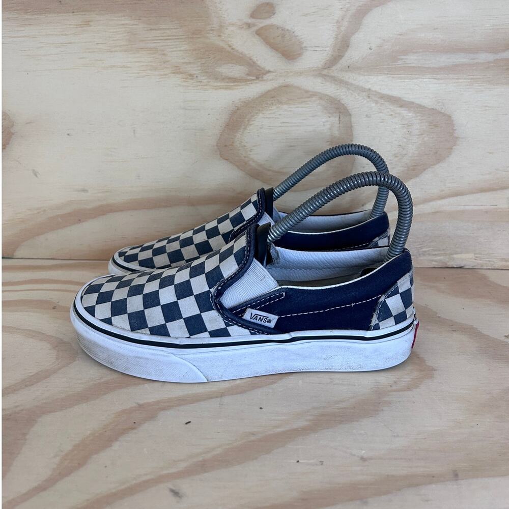 Vans Off The Wall Classic Slip-On Checkeredboard Sneakers Blue/White Women's - 5 - Picture 3 of 9
